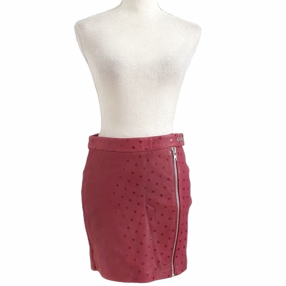ZOE KARSSEN RED SHEEP LEATHER SHIMMER STAR EXPOSED ZIPPER MINI SKIRT - S - Picture 1 of 9